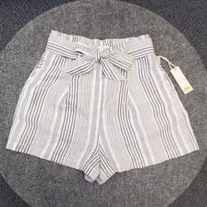 Striped Linen Belted High Waist Shorts
